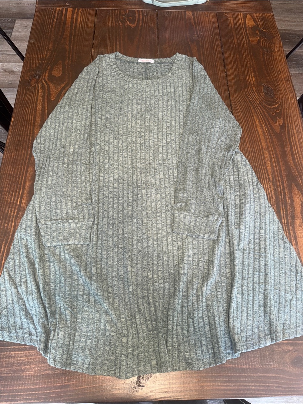 Ribbed Long-Sleeve Tunic Top in Sage Green